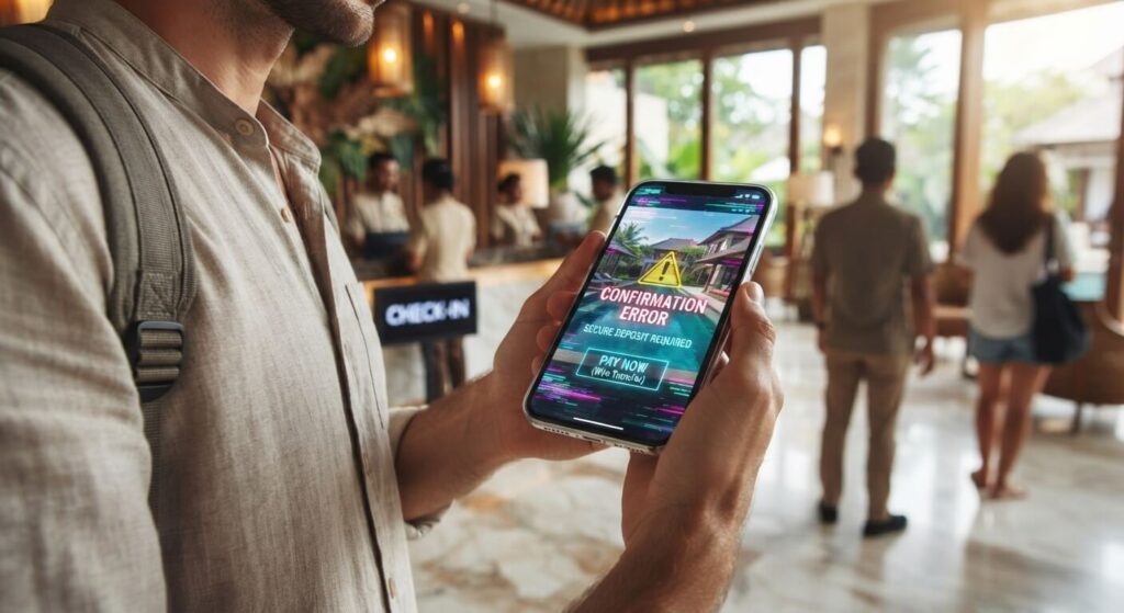 An attempt to scam a tourist while booking a hotel in Asia.